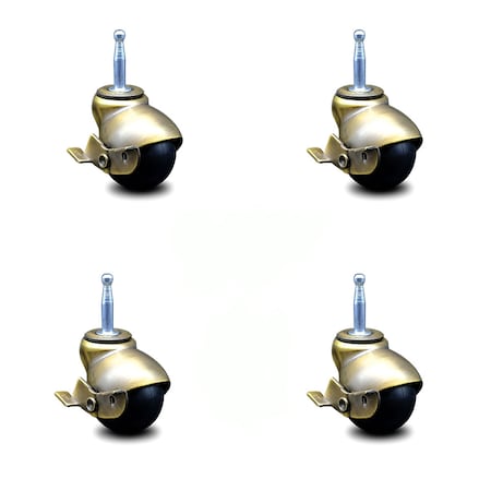 Service Caster 2 Inch Antique Brass Hooded Grip Neck Ball Casters with Brakes SCC, 4PK SCC-GN01S20-POS-WA-SLB-516-4
